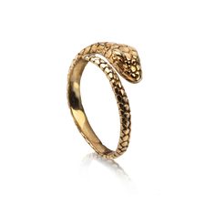 Beautiful Adjustable Snake ring in gold vermeil. The snake is the symbol of transformation and creation.  The detailed snake can be worn in any finger to match your look.  The ring comes packed in a box. Please avoid contact with chemicals. It is a 18k gold surface plating on sterling silver. It will fade over time and please do not use any silver cleaner. Elegant Gold Brass Snake Ring, Elegant Gold Snake Ring In Brass, Yellow Gold Brass Snake Ring For Gift, Yellow Gold Brass Snake Ring As Gift, Gold Snake Shape Rings For Anniversary, Gold Open Snake Ring, Elegant Gold Snake Ring, Symbolic Open Snake Promise Ring, Adjustable Gold Snake Ring