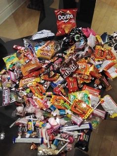 a pile of candy on top of a table