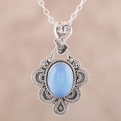 This design features cool blue chalcedony and is delicate and feminine. From Neeru Goel the handcrafted necklace features an antique-style pendant on a sterling silver chain. .925 Sterling silver Chalcedony Necklace, Blue Antique, Handcrafted Necklace, Fancy Jewelry, Necklace Blue, Blue Chalcedony, Amethyst Earrings, Fantasy Jewelry, Jewelry Inspo