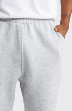 Made from soft cotton-blend fleece, these classic joggers are your go-to pair for lounging, the gym or the street. 27" inseam; 10" leg opening; 12 1/2" front rise; 15" back rise (size Medium) Elastic/drawstring waist Side-seam pockets; back patch pocket 70% cotton, 30% polyester Machine wash, tumble dry Imported Not available for sale and shipment to Germany Relaxed Fit Fleece Joggers For Lounging, Comfy Fleece Joggers With Ribbed Cuffs, Fleece Sweatpants With Ribbed Waistband For Lounging, Fleece Joggers For Lounging With Relaxed Fit, Fleece Joggers With Ribbed Waistband For Lounging, Fleece Joggers For Lounging In Athleisure Style, Comfy Fleece Relaxed Fit Joggers, Comfy Relaxed Fit Fleece Joggers, Comfy Fleece Joggers With Relaxed Fit