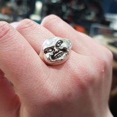 Creepy Grimacing Face Ring😬 3D printed and cast with 13 grams of sterling silver Inspired by grimacing grotesques found on churches and cathedrals around the world Can be custom made in any size, please allow around 2-3 weeks for your ring to be finished, unless there is one in stock! Message me any time to find out! 📬 FREE UK Royal Mail Special Delivery shipping ( Next Day ) hamfistedmetalworks.com Symbolic Round Hand Cast Signet Ring, Symbolic Carved Sterling Silver Signet Ring, Unique Hand Cast Sterling Silver Engraved Ring, Antique Sterling Silver Hand Cast Rings, Symbolic Carved Sterling Silver Rings, Antique Hand Cast Sterling Silver Rings, Unique Carved Sterling Silver Rings, Carved Silver Symbolic Signet Ring, Silver Carved Symbolic Signet Ring