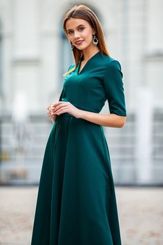 "Dark Green Maxi Dress, New Year Maxi Dress, Cocktail Party Dress Classic dark green maxi dress with circle skirts ➤ Features > dress lenght: 150 cm / 59,05\" > mid sleeves > v neckline > circle skirts > waistband ➤ Sizing My Size Guide in FAQ section below will help you define the perfect size match. The item can also be made according to your measurements - just message them to me. ➤ Delivery Your item is made-to-order and will be ready within 2-7 days. Average delivery times: & Elegant Green V-neck Short Sleeve Dress, Fitted Green V-neck Maxi Dress, Dark Green V-neck Summer Dress, Green Fit And Flare V-neck Dress, Green V-neck Fit And Flare Dress, Chic Dark Green V-neck Dress, Dark Green V-neck Party Dress, Green A-line Midi Dress, Fitted V-neck Midi Dress In Dark Green