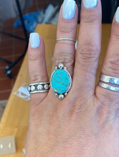 Hollie Ring JEWELRY - 101 Boho Soul Southwestern Turquoise Ring With Natural Stones, Artisan Turquoise Ring Jewelry, Adjustable Spiritual Style Turquoise Cabochon Ring, Nickel-free Blue Turquoise Ring Bohemian Style, Southwestern Turquoise Ring With Large Stone, Unique Adjustable Turquoise Ring With Natural Stones, Southwestern Style Turquoise Ring With Large Stone, Unique Adjustable Turquoise Jewelry, Handmade Adjustable Oval Turquoise Ring