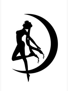 a black and white silhouette of a woman sitting on the moon