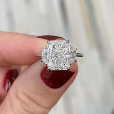 Radiant Cut 3 Stone Diamond Engagement Ring Radiant Ring, Radiant Cut Rings, 3 Stone Diamond Ring, Radiant Engagement Rings, 3 Stone Engagement Rings, Radiant Cut Diamond, Dream Engagement Rings, Wedding Vibes, Beautiful Engagement Rings