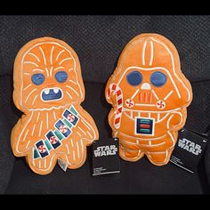 two star wars character cookies are on display