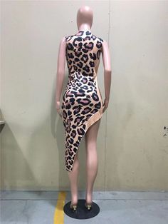 Leopard Print Irregular Shape Sleeveless Bodycon Dress Sleeveless Bodycon Dress, Leopard Print Dress, Print Dress, Leopard Print, Split, Bodycon Dress, Dresses