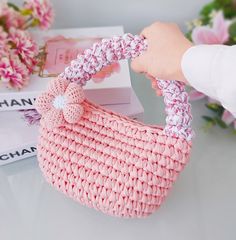 Pink Crochet Shoulder Bag For Spring, Handmade Pink Shoulder Bag For Gift, Spring Rectangular Pink Crochet Bag, Trendy Pink Crochet Tote Bag, Handmade Pink Bags For Gifts, Pink Handheld Bag For Gift, Trendy Pink Crochet Bags, Pink Handheld Bag For Gifting, Handmade Pink Crochet Bag For Beach