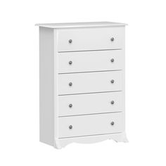 a white dresser with five drawers