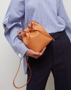 Mini Mini Bucket Bag - Black/Flamma Large Drawstring Bag, Mansur Gavriel Bucket Bag, Leather Drawstring Bags, Timeless Bags, Mini Bucket Bag, Mini Bucket Bags, Bucket Bags, Mini Bucket, French Fashion Designers