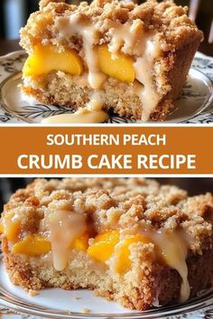 two pictures showing different types of crumb cake