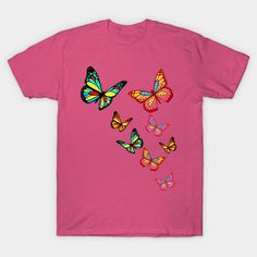 colorful butterflies in the summer wind. happy, colorful design for a good mood -- Choose from our vast selection of Crewneck and V-Neck T-Shirts to match with your favorite design to make the perfect graphic T-Shirt. Pick your favorite: Classic, Boxy, Tri-Blend, V-Neck, or Premium. Customize your color! For men and women. Spring Multicolor Graphic T-shirt, Summer Graphic Tee With Butterfly Print, Trendy Cotton T-shirt With Butterfly Print, Trendy Short Sleeve T-shirt With Butterfly Print, Colorful Graphic Print T-shirt For Spring, Cute Summer T-shirt With Butterfly Print, Colorful Fun Summer T-shirt, Cute Colorful Short Sleeve T-shirt, Fun Multicolor Printed T-shirt