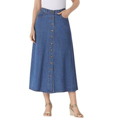 A classic denim skirt is great any time of year. Our Perfect Denim is made from non-stretch 100% cotton that gives you a custom-feeling fit as you wash and wear and the denim softens. Ours gets a comfort upgrade thanks to a side elastic waistband that moves with you all day long but also provides a gap-free fit. Lightweight Maxi Skirt, Diy Denim Skirt, Long Jean Skirt, Diy Denim, Button Front Skirt, Plus Size Petite, Perfect Denim, Denim Diy, Denim Maxi Skirt