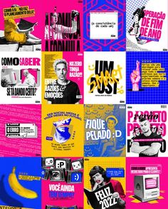 various posters with different colors and designs on them