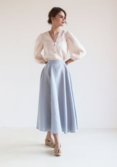 Korean Skirt Outfits, Long Circle Skirt, Good Morning Routine, Circle Skirt Outfits, Morning Routine Ideas, Skirt Outfit Fall, Spring Skirt Outfits, Semi Formal Outfit, Korean Skirt