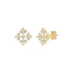 These gorgeous 18k gold over sterling silver diamond stud earrings are a must-add to your fine jewelry collection. These gorgeous 18k gold over sterling silver diamond stud earrings are a must-add to your fine jewelry collection.Click on this JEWELRY & WATCHES GUIDE to learn about fit, styles, materials and more! Length: 9 mm Backings: post Metal: sterling silver Plating: 18k gold Finish: polished Packaging: boxedDIAMOND DETAILS Total weight: 1/8 ct. Shape: round Setting: prong Diamond weights a 14k Gold Silver Earrings With Rose Cut Diamonds, Classic Gold Diamond Cluster Earrings, Classic Diamond Cluster Earrings In Gold, Classic Gold Diamond Earrings Hallmarked, Classic Gold Hallmarked Diamond Earrings, Yellow Gold Cluster Earrings With Diamond Accents, Gold Cubic Zirconia Diamond Earrings For Anniversary, Luxury Gold Cluster Earrings With Diamond Accents, Classic Gold Earrings With Rose Cut Diamonds