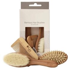 3 Piece Brush Set Bamboo Hair Brush, Cradle Cap, Kyte Baby, Baby Bamboo, Bamboo Brush, Wooden Brush, Comb Set, Hair Brushes, Goat Hair