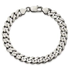 Men's 9mm Sterling Silver Solid Antiqued Flat Curb Chain Bracelet Curb Chain Bracelet, Antique Bracelets, Bow Jewelry, Bracelet Chain, Antique Necklace, Sterling Silver Mens, Magnetic Bracelet, Cuban Chain, Jewelry Companies