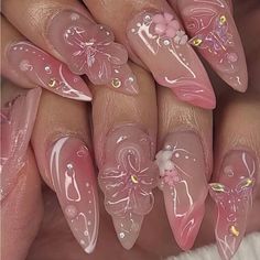 Super Cute And Stylish Ships In 5-10 Business Days Jelly Flower Nails, 3d Flower Nails, Easy Nails, Summery Nails, Girly Acrylic Nails, Pretty Gel Nails, Really Cute Nails, Long Acrylic, Nail Swag