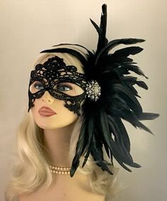 Black Lace Masquerade Mask with Feathers, Masked Ball, Women's Lace Mask, Wedding Masquerade Masks, Bridal Wedding Mask Ethereal Mermaid, Wedding Masquerade, Mask With Feathers, Lace Masquerade Mask, Masquerade Party Decorations, Feathers Wedding, Lace Masquerade Masks, Masquerade Ball Party, The Mask Costume