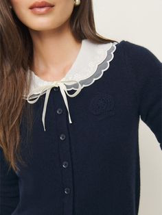 Queenie Cashmere Cardigan Window Shopping, Scalloped Edge