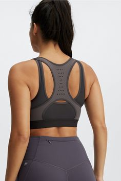 Elsie High Impact Run Sports Bra Fabletics Mid-Grey/Phantom female Activewear >> Womens >> Sports Bras >> Sports Bra >> High Impact regular Running/Training Breathable/Moisture-Wicking/Removable Bra Cups Made from our new, compressive fabric! Gray Activewear For Training During Sports Season, Gray Sporty Activewear With Built-in Padding, Gray Sportswear Activewear With Built-in Padding, Sporty Gray Activewear With Light Support, Gray Compressive Activewear For Sports, Gray Compressive Sweat Resistant Activewear, Gray Stretch Activewear In Breathable Fabric, Gray Breathable High Stretch Activewear, Gray High Stretch Breathable Activewear