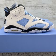 Nike Air Jordan 6 Retro Unc University Blue White. Us Size: 12 Men’s Condition: Brand New With Box. Never Worn. Ds Colorway: Unc University Blue 100% Guaranteed Authentic In Stock And Ready To Ship! Shop With Confidence. All Items Are Backed Up With Proof Of Original Purchase. Orders Will Be Packaged With Care And Shipped Same Day Or Next Business Day. Reach Out For Any Questions. Thanks For Stopping By! . Checkout My Page For More Jordan 1 Low Jordan 1 High Jordan 1 Mid Jordan Retro Dunk Low Du Light Blue Leather Basketball Shoes With Boost Midsole, Sporty Blue Basketball Shoes With Perforated Toe Box, Blue Lace-up Basketball Shoes With Perforated Toe Box, Modern Blue Lace-up Basketball Shoes, Blue Basketball Shoes With Perforated Toe Box, Blue Sneakers With Perforations For Streetwear, Blue Perforated Sneakers For Streetwear, Modern Blue Sneakers With Air Max Cushioning, Blue Sports Sneakers With Perforations