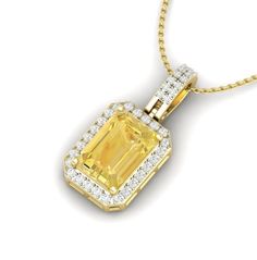 Natural Yellow citrine Pendant  Gemstone details... Gems Stone -   Yellow citrine Gemstone Cut-  octagon Number of Gemstone - 1pc Gemstone Size - 10*7 mm  Gemstone weight  - 4.56 CRT approx. Diamond Details :  Diamond type             :   Natural diamond  Diamond cut               :   Round  Diameter                      : 1mm,1.30mm Diamond Pcs               : 38Pcs Diamond Weight         : .26Ct Diamond Quality        : G-H/VS-SI Gold Details... 14kt -   2.60 Grm 18Kt -   3.00 Grm Yellow Sapphire Jewelry With Gemstone Accents, Yellow Sapphire Jewelry With Gemstone Accents For Gift, Octagon Yellow Gold Jewelry With Gemstone Accents, Fine Jewelry Yellow Sapphire Gemstone, Octagon Shaped Citrine Jewelry In Yellow Gold, Amber Diamond Gemstone Jewelry, Yellow Jewelry With Gemstone Accents For Formal Occasions, Formal Yellow Jewelry With Gemstone Accents, Yellow Gemstones With Accents Fine Jewelry