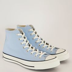 Converse Chuck 70 Hi High Top Light Armory Blue / Egret / Black Unisex Sneakers A00459c Nwt Brand: Converse Model: Chuck 70 Hi Style Code: A00459c Color: Light Armory Blue / Egret / Black Gender: Unisex, Listed As Men's Shoes. Size Guide: Us Men's 12 / Us Women's 14 / Uk 12 / Eur 46.5 / Cm 30.5 More Cushioning, Tougher Canvas, Same Versatility. The Chuck 70 High Top Is Built Off Of The Original 1970s Design, With Premium Materials And An Extraordinary Attention To Detail, With Added An Extra Cus Dusty Blue Converse, Blue Converse Outfit, Baby Blue Converse, Light Blue Converse, Converse Model, Chuck 70 High Top, Cute Converse Shoes, Light Blue Shoes, Blue Hair Accessories