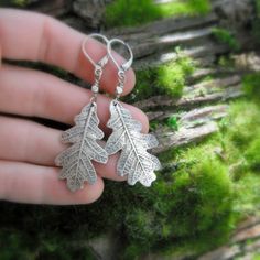 "These fine silver (99.9% pure silver) earrings are made with real oak leaves that I have found in the forest that I live in. The beauty of nature is captured in silver, each one is unique just like the leaves they are made from. Wear these beautiful woodland leaves to show your love of nature! These earrings hang 2 1/4 inches long in total length (approx 55mm). varying very slightly depending on the leaf used to make it. All other components are sterling or fine silver. If you would prefer thes Oak Leaf Earrings, Real Leaf, Real Leaves, Oak Leaves, Fall Earrings, Leaf Jewelry, Oak Leaf, The Leaf, Labradorite Stone