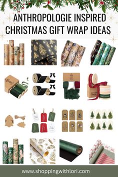 christmas wrapping supplies with the words anthropologie inspired christmas gift wrap ideas