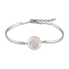 Timeless elegance meets contemporary opulence… HIGH-QUALITY STERLING SILVER — Crafted from high-quality sterling silver, this bracelet combines the shine of silver with the charm of cultured freshwater pearls.  CENTER CULTURED PEARL — The spotlight at the center of the bracelet is a cultured freshwater pearl, carefully selected for its natural beauty.  VERSATILE AND COMFORTABLE STYLE — The flexible bracelet design is versatile and comfortable, making it suitable for both everyday wear and specia Elegant Adjustable Bracelet With Pearl Pendant, Elegant Adjustable Bracelets With Pearl Pendant, Classic Silver Mother Of Pearl Jewelry, Timeless Silver Jewelry With Oyster Bracelet, Elegant Adjustable Chain Bracelet With Pearl Charm, Adjustable Pearl Bracelet With Pearl Pendant, Silver Pearl Bracelet With Pendant, Adjustable Pearl Bracelets With Pearl Pendant, Elegant Adjustable Pearl Charm Chain Bracelet