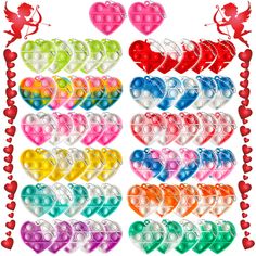 heart shaped balloons are arranged on a white background