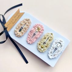 Girls' Beaded Crochet Hair Clips | Hand-Embellished Snap Clips for Weddings, Christenings, Parties Length: 6 cm Please let me know your choice of design in the Personalisation box, choose from: 1-4, see photos for details. Check out Hair Accessories shop section HERE: https://www.etsy.com/shop/HyggeMaiden?section_id=49452630 Handcrafted Design: Each clip is individually crocheted and embellished by hand, ensuring every piece is one of a kind. Elegant Embellishments: Adorned with a variety of beads and flowers, these clips bring a sparkle and delicate beauty to any hairstyle. Versatile Options: Choose from four stunning designs or treat your little one to the full set for a complete collection of beautiful clips. Perfect for Special Occasions: Ideal for weddings, christenings, birthday part Crochet Hair Clips, Hair Accessories Wedding, Crochet Hair Accessories, Beaded Crochet, Delicate Beauty, Accessories Wedding, Crochet Hair, Snap Clips, Bead Crochet