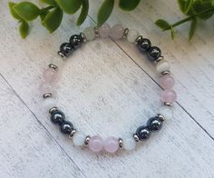 This stunning 6mm Self-Care stretch bracelet is for those of us who tend to focus on others' needs before our own.  It reminds us that self-love and self-care are not just luxuries but are a necessity.  In order to be there for others, we must take care of ourselves - physically, mentally, emotionally and spiritually. It consists of Hematite, Rose Quartz and Selenite which are known for the following healing properties: HEMATITE PROPERTIES 💜Associated with grounding, manifestation, yin and yang and making the spiritual physical 💜Boosts self-esteem and self confidence 💜Counteracts spaciness and confusion while helping to bring our dreams and aspirations into reality (helps us distinguish between true vision and fantasy). 💜Creates a balanced energy that contains the opposites within the Hematite Properties, Love Aura, Rose Quartz Properties, Healing Crystals Meanings, Love Energy, Crystal Meanings, Diy Bracelet, Healing Crystals, Bracelet Sizes