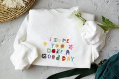 A cute embroidered crew neck sweatshirt made of high quality cotton! Each sweatshirt is made in the size of your choice, unisex, with a unique design~. Each sweatshirt is made in the size you choose, I suggest you use your usual size for a better fit or choose a size for a looser fit, unisex style with a unique design, perfect as a gift for a friend or loved one~ If you have any special requests, please message me! Production and Shipping. Products are not in stock, they are custom orders, so I Cute Long Sleeve Sweatshirt For Everyday, Cute Crew Neck Sweatshirt For Everyday, White Sweatshirt With Letter Embroidery, White Everyday Sweatshirt With Letter Embroidery, White Sweatshirt With Letter Embroidery For Everyday, Cute Everyday Cotton Sweatshirt, Cute Cotton Everyday Sweatshirt, Cute Cotton Sweatshirt For Everyday, Cute Cotton Sweatshirt With Embroidered Logo