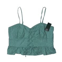 This Wild Fable Women's Tank Top In Green Will Add Flair To Your Wardrobe. It Features A Peplum Strappy Lace-Up Design With Spaghetti Straps. Made From A Comfortable Blend Of Cotton And Spandex. Size Large. Green Tank Top From Wild Fable Features A Peplum, Strappy Lace-Up Design Spaghetti Straps For A Cami Style Made Of A Comfortable Cotton And Spandex Mix Available In Size Large Features: Cami Size: Womens Large Condition: New With Tags Please See Photos Of The Listed Item. Photos Are Of The Ac Spring Green Camisole With Straps, Spring Strapless Camisole For Beach, Strapless Spring Camisole For The Beach, Green Summer Top With Straps, Green Summer Tops With Straps, Green Strapped Summer Top, Casual Strapless Camisole For Spring, Green Tank Top, Green Tank