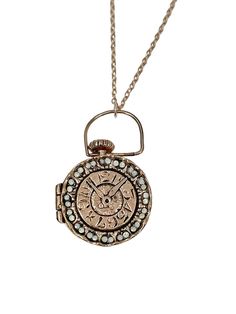 Step into a world where elegance meets nostalgia with our exquisite Clock Locket. Handcrafted in the heart of New York City, this unique piece transforms the traditional locket into a stylish statement. Made from high-quality brass and plated in luxurious gold, the Clock Locket captures the essence of timeless beauty. It is not just an accessory; it is a cherished keepsake that holds your most valued memories. This stunning locket features a captivating design that makes it the perfect gift for Bronze Metal Jewelry For Evening, Elegant Gold Locket Necklace, Antique Gold Metal Pocket Watch With Antique Finish, Antique Gold Metal Pocket Watch, Gold Locket For Vintage Jewelry Collection, Antique Gold Metal Locket Necklace, Classic Antique Gold Metal Jewelry, Gold Jewelry With Detachable Pendant For Evening, Antique Brass Pocket Watch In Gold