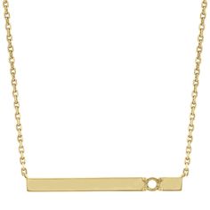 This lovely bar necklace will hold the 3mm center gemstone of your choice. The design is crafted in quality 14 karat yellow gold  measures 1 1/8 inches long and hang from a matching adjustable 20-inch cable chain. For more information on selecting your center stone or adding a custom engraving  Live Chat or call an online customer service representative at 1-866-467-4263  or visit one of our store locations. Modern 14k Yellow Gold Bar Necklace, Elegant 14k Gold Rectangular Bar Necklace, Classic Yellow Gold Bar Necklace With Rectangular Pendant, Minimalist Yellow Gold Bar Necklace For Formal Occasions, Classic Yellow Gold Rectangular Bar Necklace, Elegant 14k Gold Bar Necklace With Rectangular Pendant, Minimalist Yellow Gold Bar Necklace For Anniversary, Modern Yellow Gold Bar Necklace For Formal Occasions, Elegant 14k Gold Bar Necklace With Cable Chain