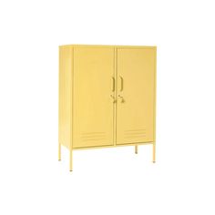 a yellow metal locker with two doors