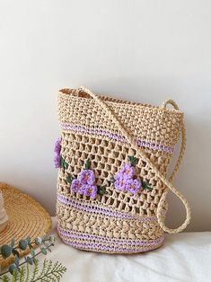 Purple Tote Bucket Bag For Daily Use, Purple Bucket Bag For Daily Use, Purple Spring Bag With Adjustable Strap, Large Capacity Crochet Bucket Bag For Spring, Purple Bags With Adjustable Strap For Spring, Summer Large Capacity Purple Bags, Large Capacity Purple Bags For Summer, Large Capacity Purple Bag For Summer, Trendy Lavender Bag With Adjustable Strap