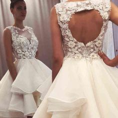 Short Chiffon Wedding Dress, Knee Length Wedding Dress, Beach Bridal Gown, Mini Prom Dresses, Mini Wedding Dresses, White Homecoming Dresses, Chiffon Wedding Dress, Lace Prom Dress, Wedding Dress Fabrics