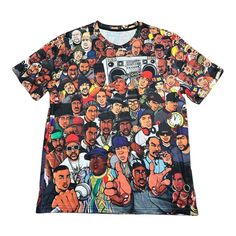 Hip Hop Legends All Over Rapper Print Tee New With Out Tag's If You Have Any Questions Please Ask Before Purchasing. Check Out All Of Our Other Great Items B62 The Hip Hop Legends All Over Rapper Print Tee Is A Vibrant And Stylish T-Shirt Crafted From 100% Polyester, Featuring An Eclectic Array Of Images Showcasing Iconic Rappers And Influential Figures In Hip Hop Culture. This Unique Design Celebrates The Rich History And Diversity Of The Genre, Making It A Perfect Choice For Music Enthusiasts Band Merch Printed T-shirt For Streetwear, 90s Style Printed T-shirt For Streetwear, Multicolor Letter Print Tops For Streetwear, Pop Culture Tops For Summer Streetwear, Summer Pop Culture Streetwear Tops, Summer Streetwear Tops In Pop Culture Style, Hip Hop Crew Neck Top, Multicolor Hip Hop Tops With Letter Print, Pop Culture Graphic Print Tops In Relaxed Fit