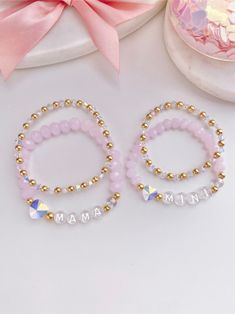 ♡ S P E C I A L - B O N D ♡  ━━ ♥︎ ━━ This is a lovely matching set for both you and your daughter/daughters. No matter the age, you guys will ALWAYS have a special bond. These bracelets are the perfect reminder that no matter how far or near you are, you will always be with each other!  ━━ ♥︎ ━━ If you would like to purchase all 4 bracelets, or more than one, please, add them individually  to your cart.  ━━ ♥︎ ━━ ♡ P R O D U C T - D E T A I L S ♡  Materials: Gold Filled Beads  Swarovski Heart S Handmade Rose Gold Bracelets For Mother's Day, Pink Bracelets For Mother's Day, Pink Stackable Bracelets For Birthdays, Pink Stackable Bracelets For Birthday, Customizable Pink Bracelets For Mother's Day, Personalized Pink Stackable Bracelets, Customizable Pink Bracelet For Mother's Day, Pink Bangle Bracelets For Mother's Day, Pink Stackable Stretch Bracelet For Mother's Day