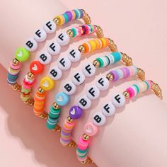 Handmade 5cm 6 Piece Bundle Trio Bracelets, Beaded Letters, 24 Birthday, Friendship Bracelet Kit, Bff Jewelry, Bff Bracelets, Friendship Party, Best Friend Bracelets, Clay Bracelet