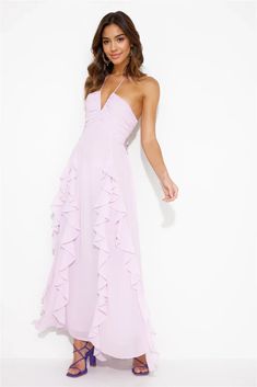 Pastel Sunset Maxi Dress Lavender Cute Long Formal Dresses, Winter Formal Dresses Long Simple, Pastel Formal Dresses, Mexico Beach Wedding Guest Dress, Pastel Long Dress, Prom Dress Pastel, College Formal Dresses, Pastel Maxi Dress, Skirt With Frills