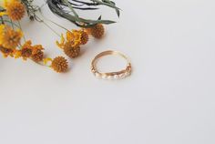 Pearl Band Ring/ Gold Fill Sterling Silver Band Stacking Ring | Etsy Band Gifts, Gifts For Bridesmaids, Ringe Gold, Coin Pearls, Coin Ring, Gold Band Ring, Modern Earrings, Sterling Silver Bands, Stacking Ring