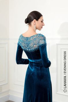 Velvet long sleeves beaded gown – LAHAVA Modern Dresses, Beaded Evening Gowns, Long Gowns, Graduation Gown, Velvet Gown, Long Sleeve Gown, Stylish Party Dresses, Beaded Gown, Velvet Fashion