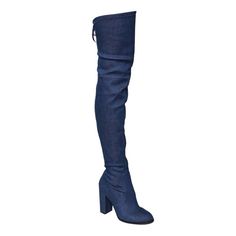 GF58 Women's Drawstring Inside Zip Block Heel Snug Fit Thigh High Boots - Blue Denim - CJ12N33UZO1 - Women's Shoes, Boots, Over-the-Knee  #OvertheKnee #Women's #Shoes # #Boots # #OvertheKnee Winter Denim Blue Boots, Denim Blue Winter Boots, Denim Blue Boots For Winter, Denim Boots For Winter, Trendy Knee-high Denim Boots, Fitted Denim Boots For Winter, Trendy Denim Knee-high Boots, Blue Denim Winter Boots, Fitted Blue Jeans For Winter