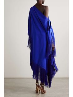 TALLER MARMO Aarons one-shoulder fringed crepe maxi dress Dramatic Ethereal, Space Mermaid, Taller Marmo, Tall Maxi Dress, Crepe Maxi Dress, Low Chignon, Dewy Makeup, Floral Dresses Short, Swimsuit Dress